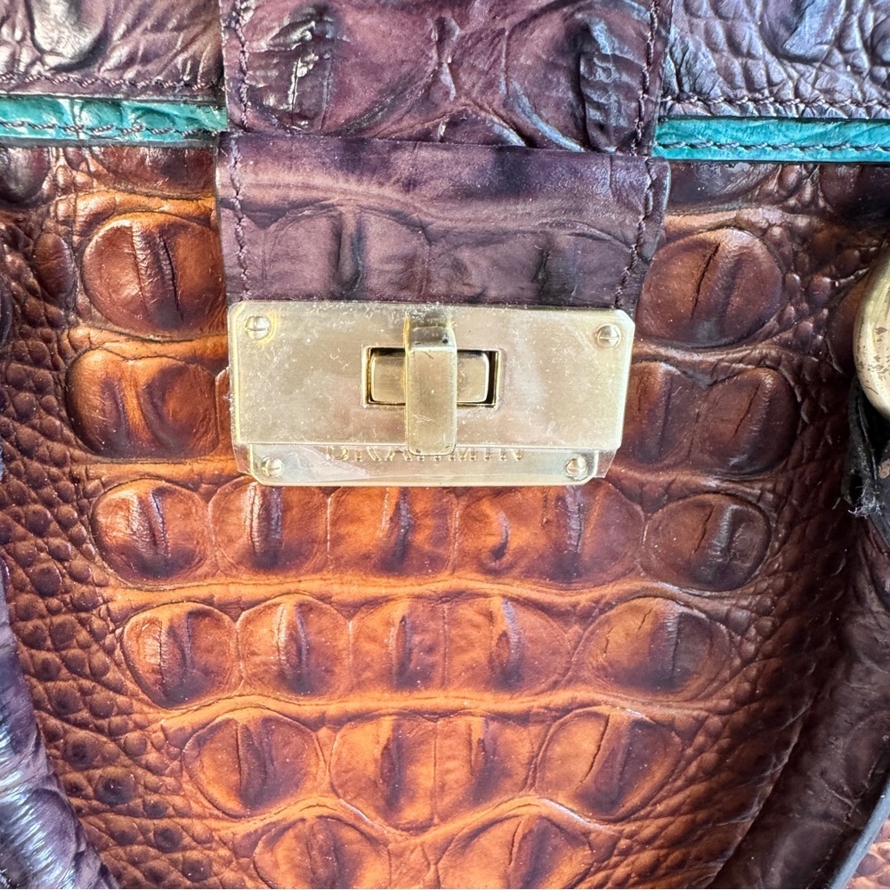 Brahmin Annabelle Dark Camel Tri-Color Croc-Embossed Leather with Green Trim NWT - Picture 2 of 8
